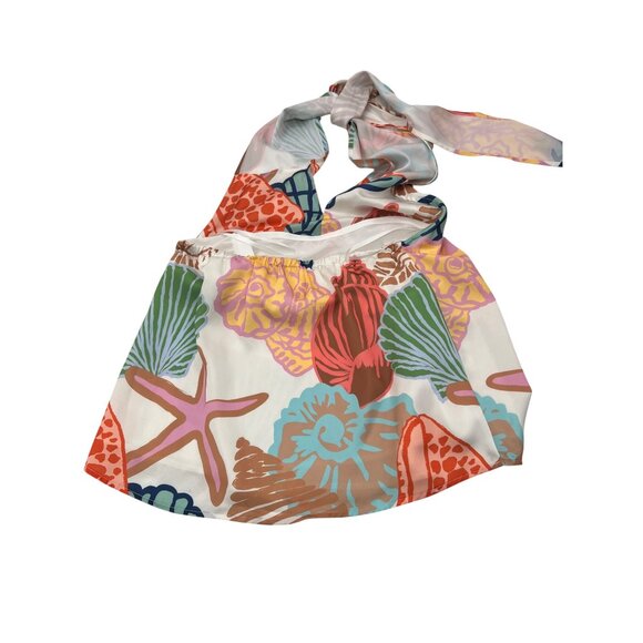 Crosby By Mollie Burch Multicolor Satin Halter Blouse Sea-Inspired Print sz Med - Picture 6 of 8